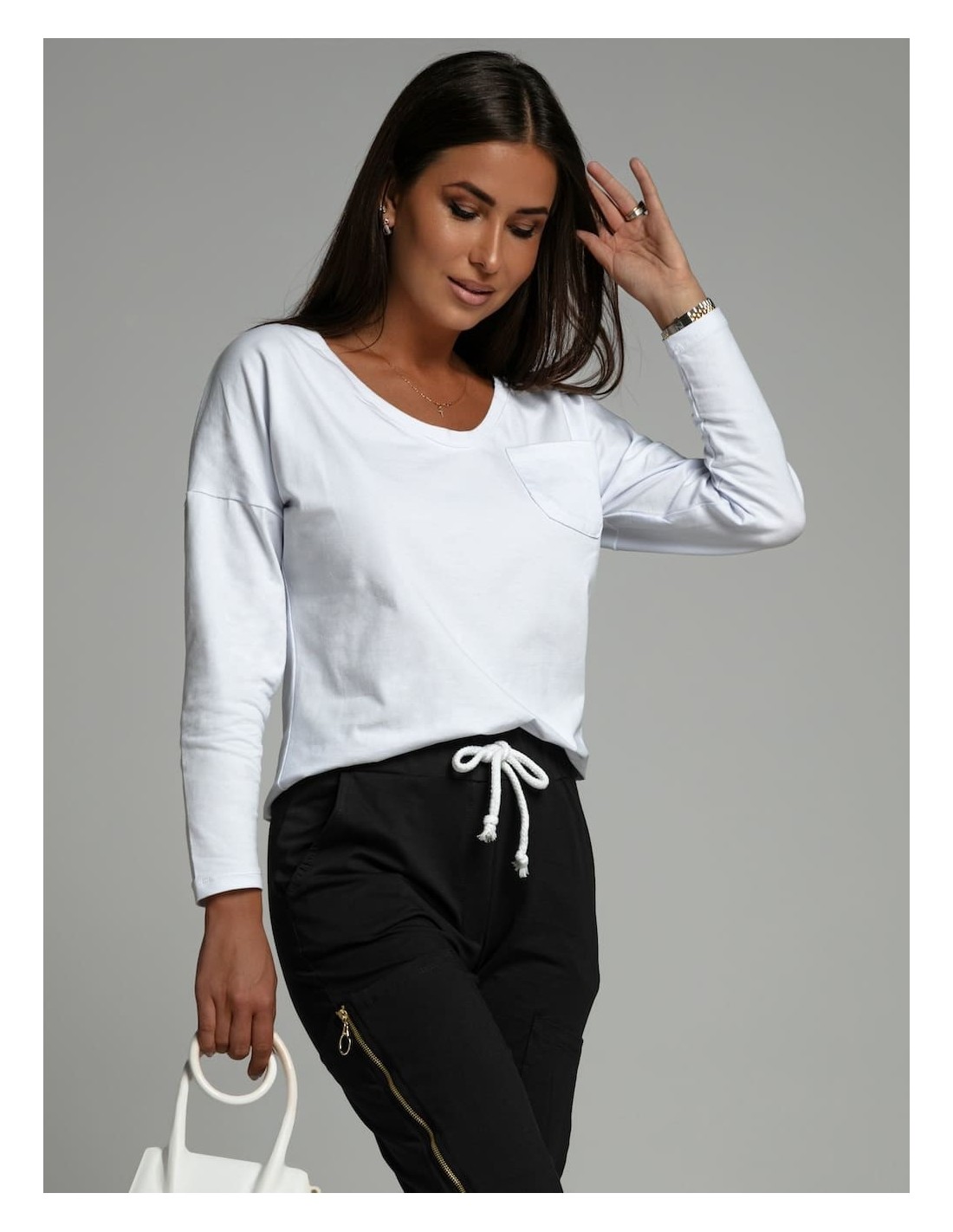 Women\'s set of cargo pants and blouse, white and black FK607 - Online store - Boutique